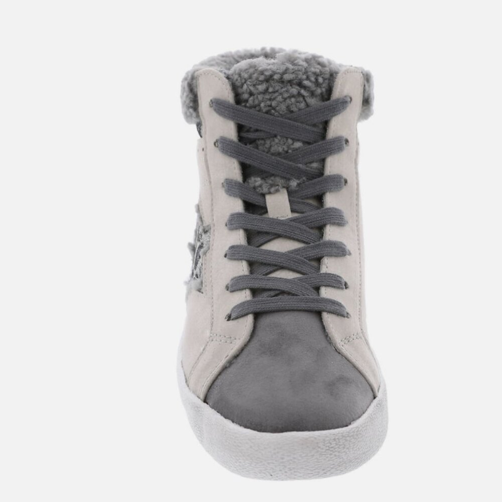 Very G Light Gray and Charcoal High-Top Sneakers with Shearling Collar